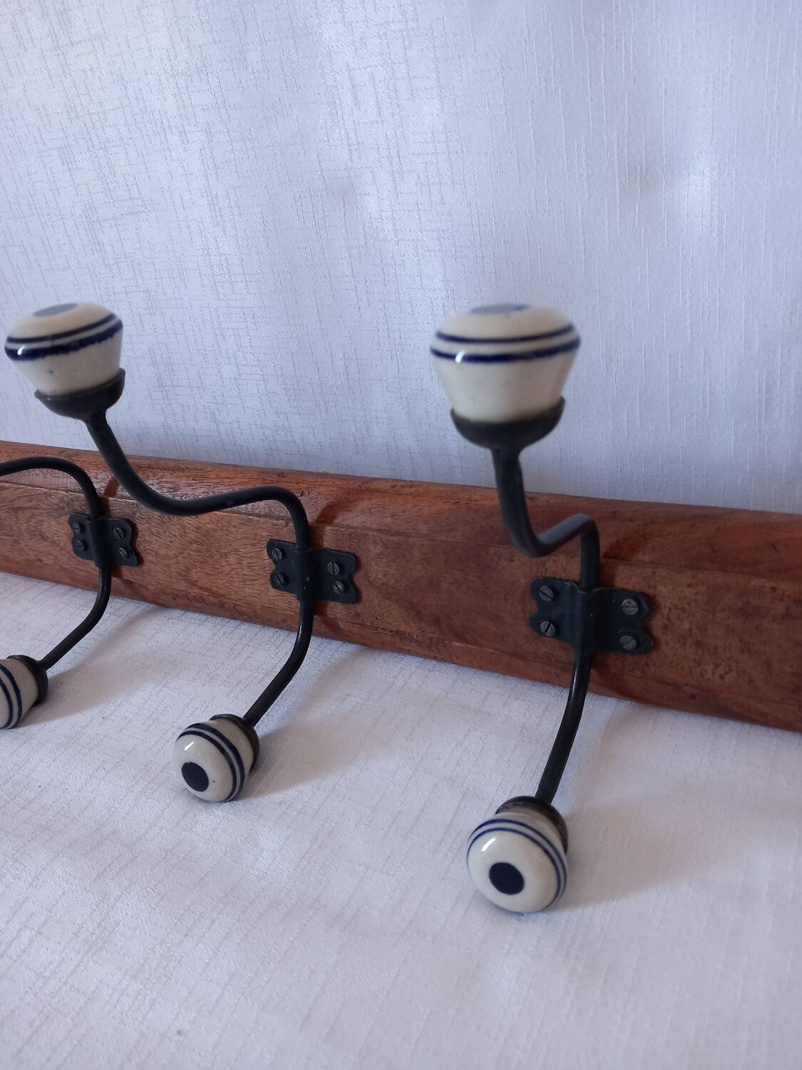 Patère / porte manteau Vintage bois et céramique
