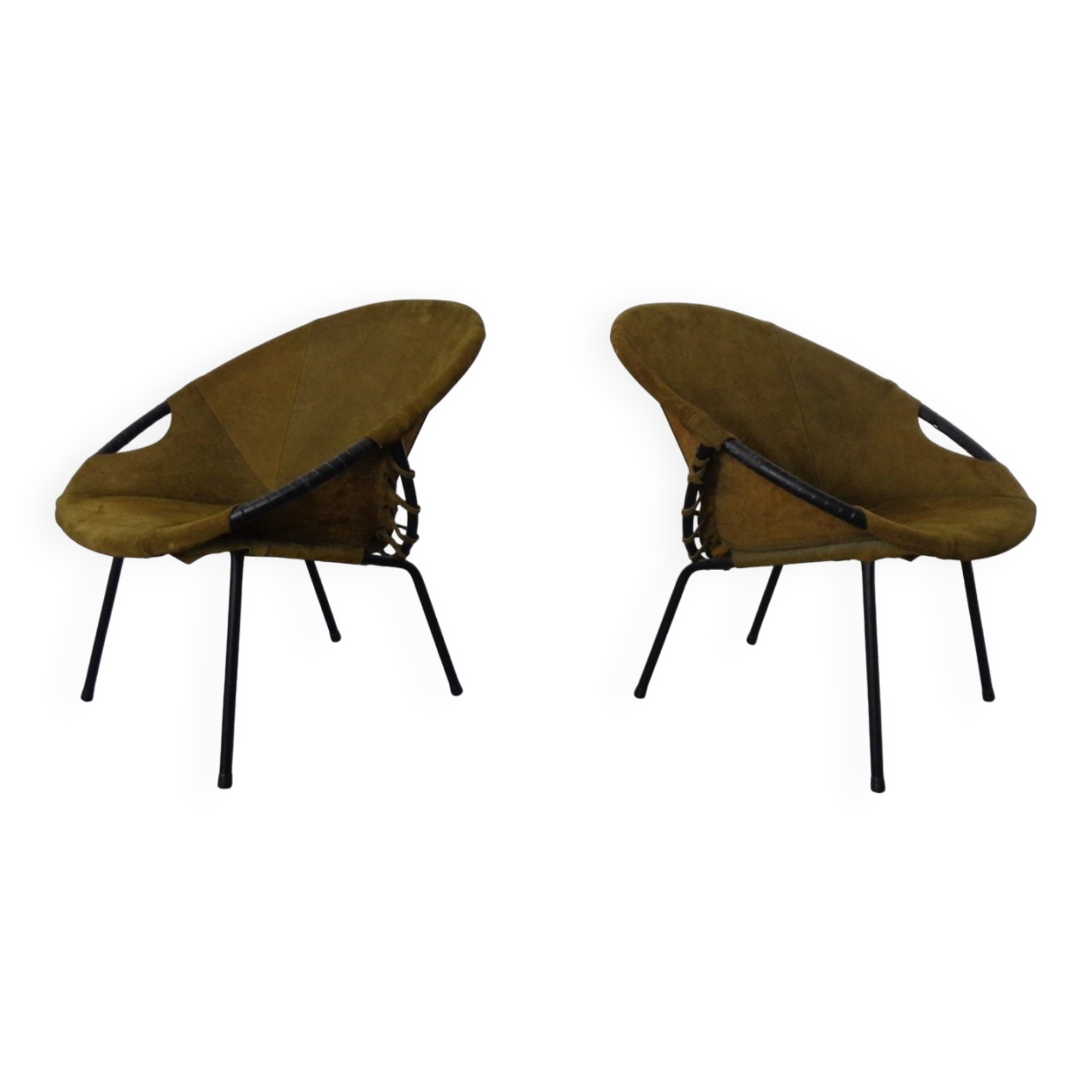 Olive Green Suede Balloon Chairs from Lusch, Germany, 1960s, Set of 2