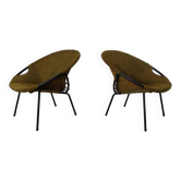 Olive Green Suede Balloon Chairs from Lusch, Germany, 1960s, Set of 2