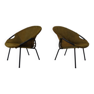 Olive Green Suede Balloon Chairs from Lusch, Germany, 1960s, Set of 2