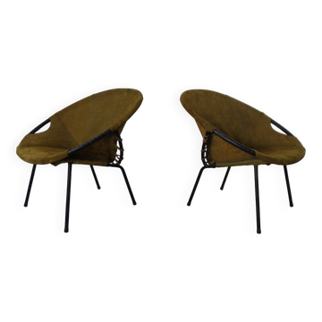 Olive Green Suede Balloon Chairs from Lusch, Germany, 1960s, Set of 2