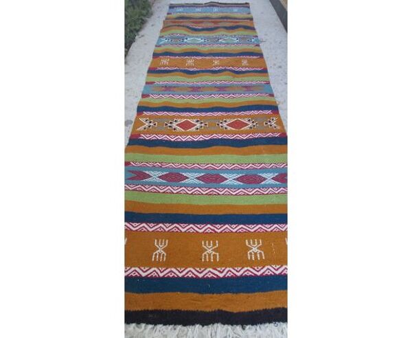 Tapis kilim couloir multicolore fait main berbère 200x60cm