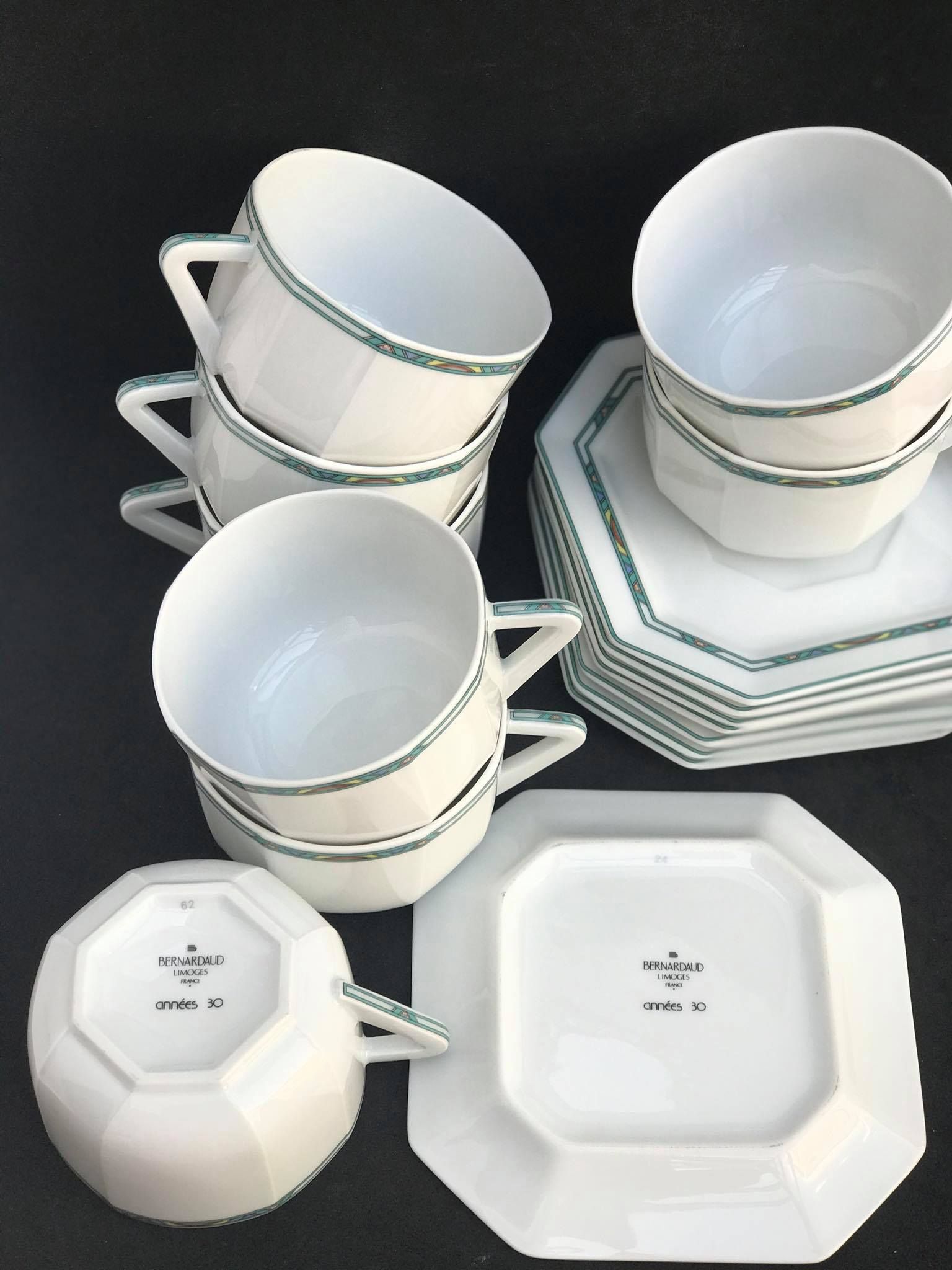 8 coffee tea cups and 8 porcelain saucers Limoges Bernardaud Paul Poiret