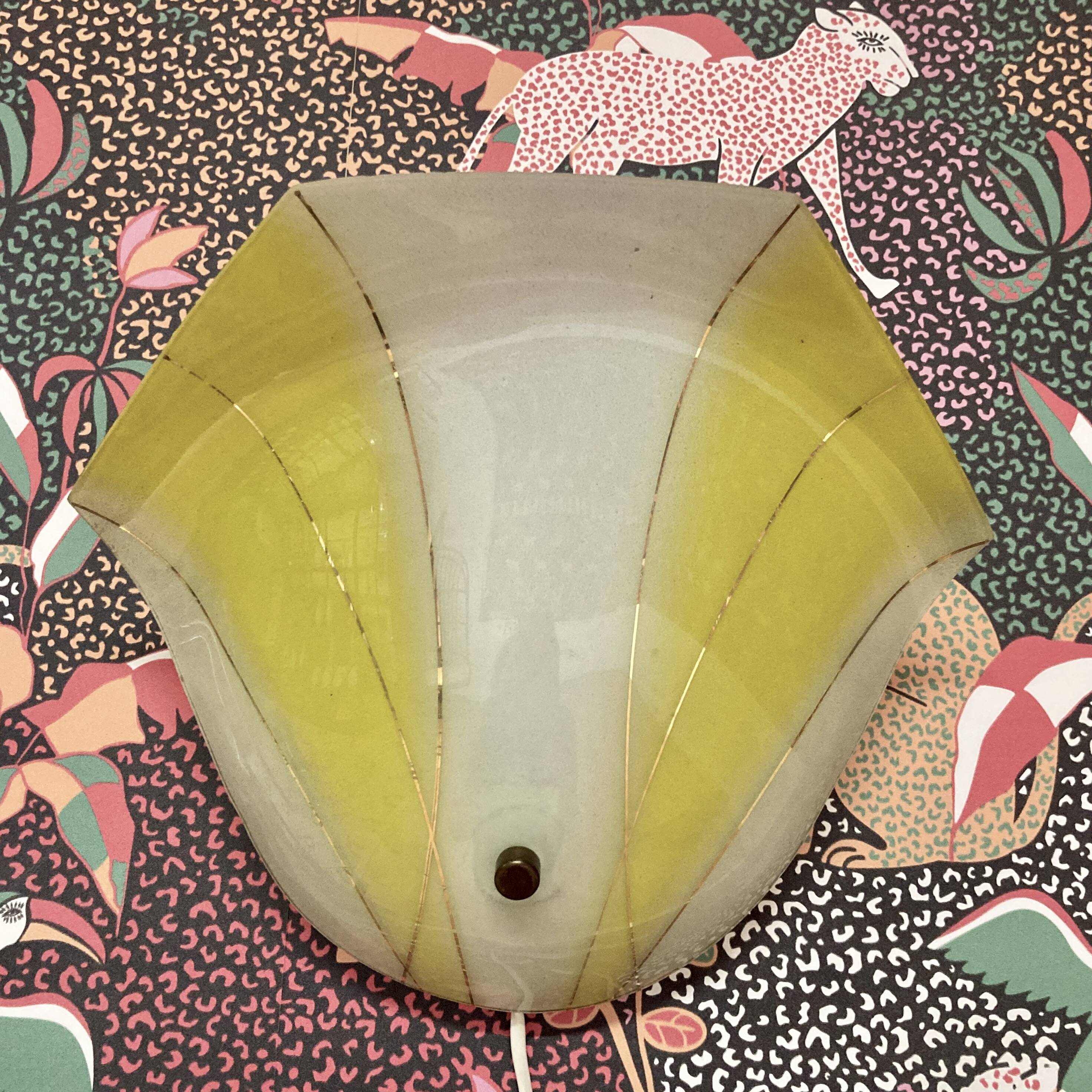 LARGE PAIR OF GLASS WALL LIGHTS SCANDINAVIAN DESIGN 1950.