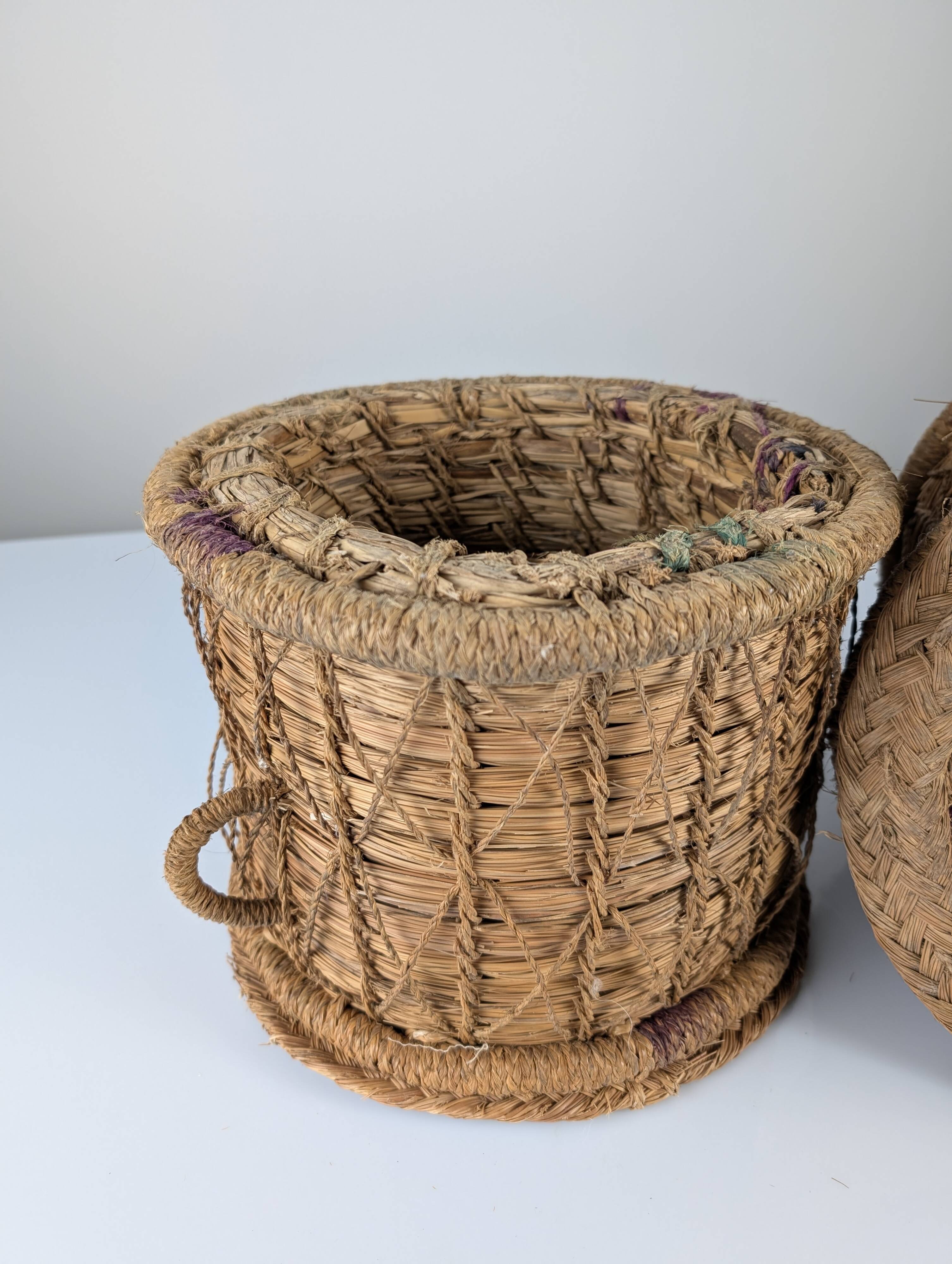 Rustic Pair of Spanish Andalusian Woven Esparto Baskets 1960s