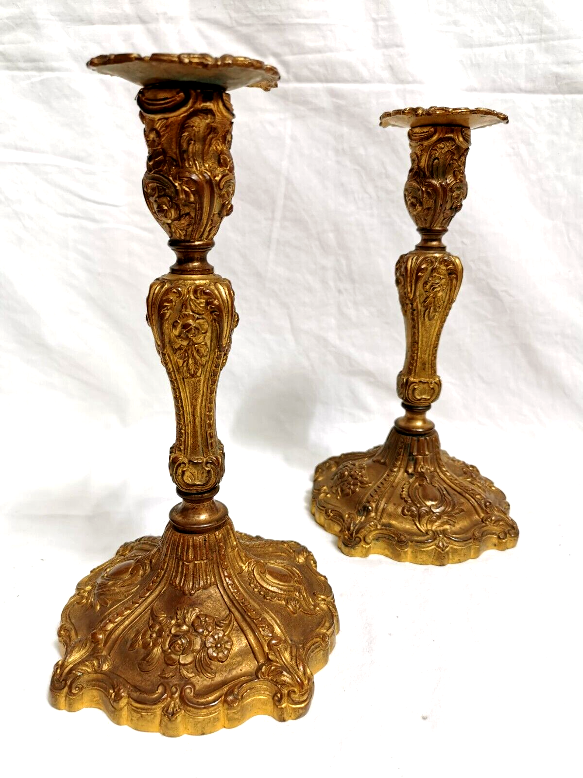 Pair of old candlesticks in Gilded Bronze ---- Signed!