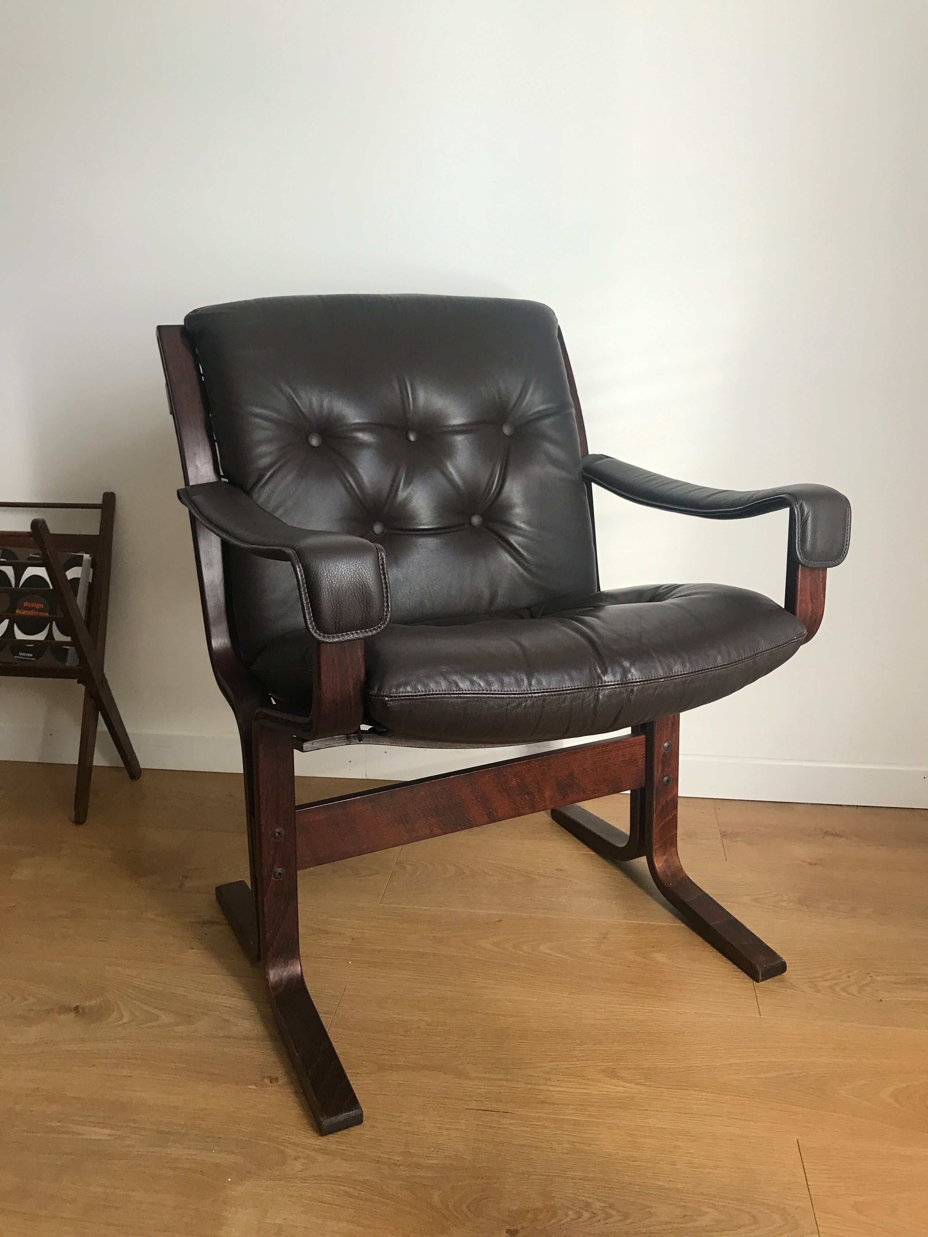Armchair siesta brown leather by ingmar relling for westnofa