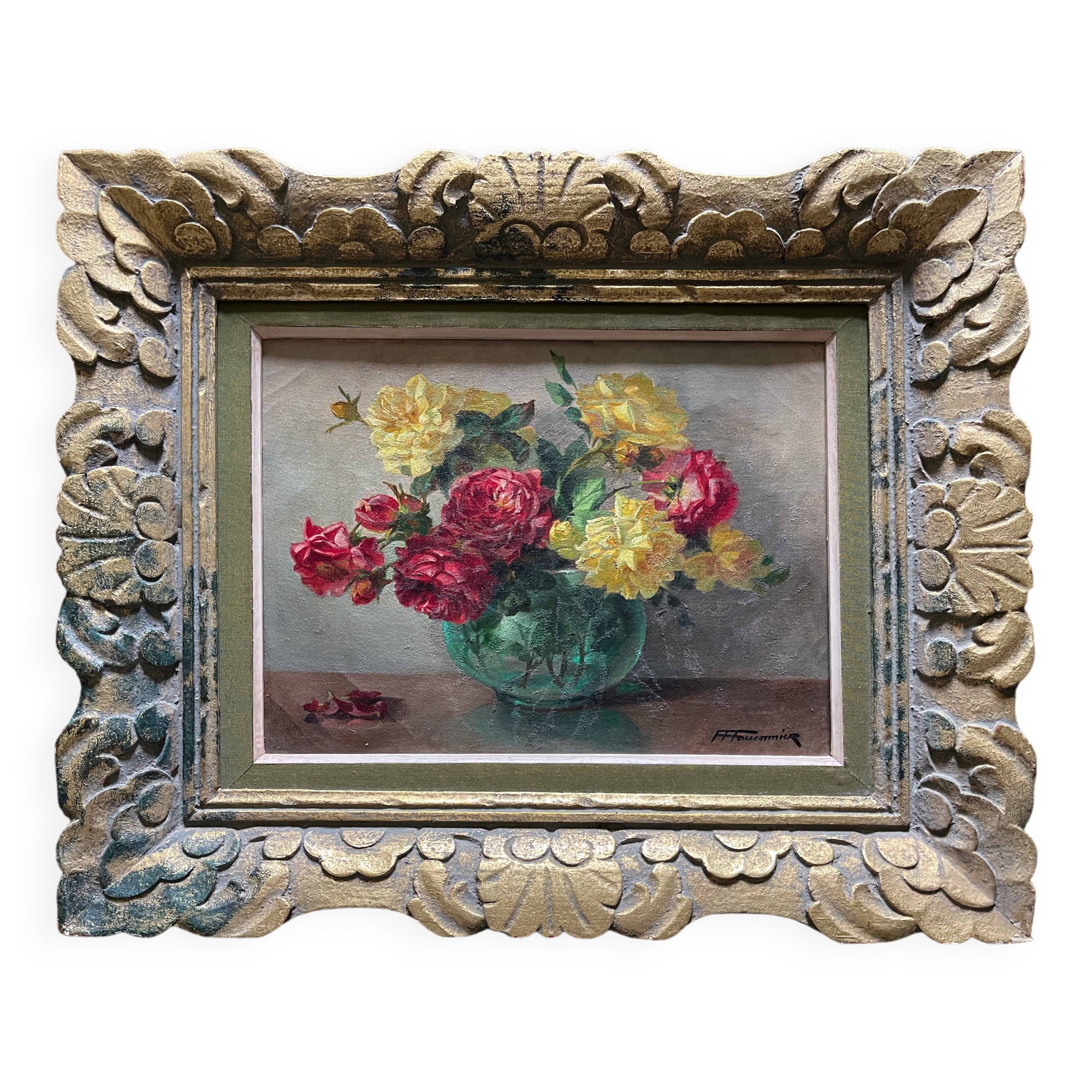 HST painting "Bouquet of flowers" signed FF Fauconnier (19th-20th century) + frame