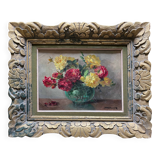 Tableau HST "Bouquet de fleurs" signé F.F. Fauconnier (XIX°-XX°) + cadre