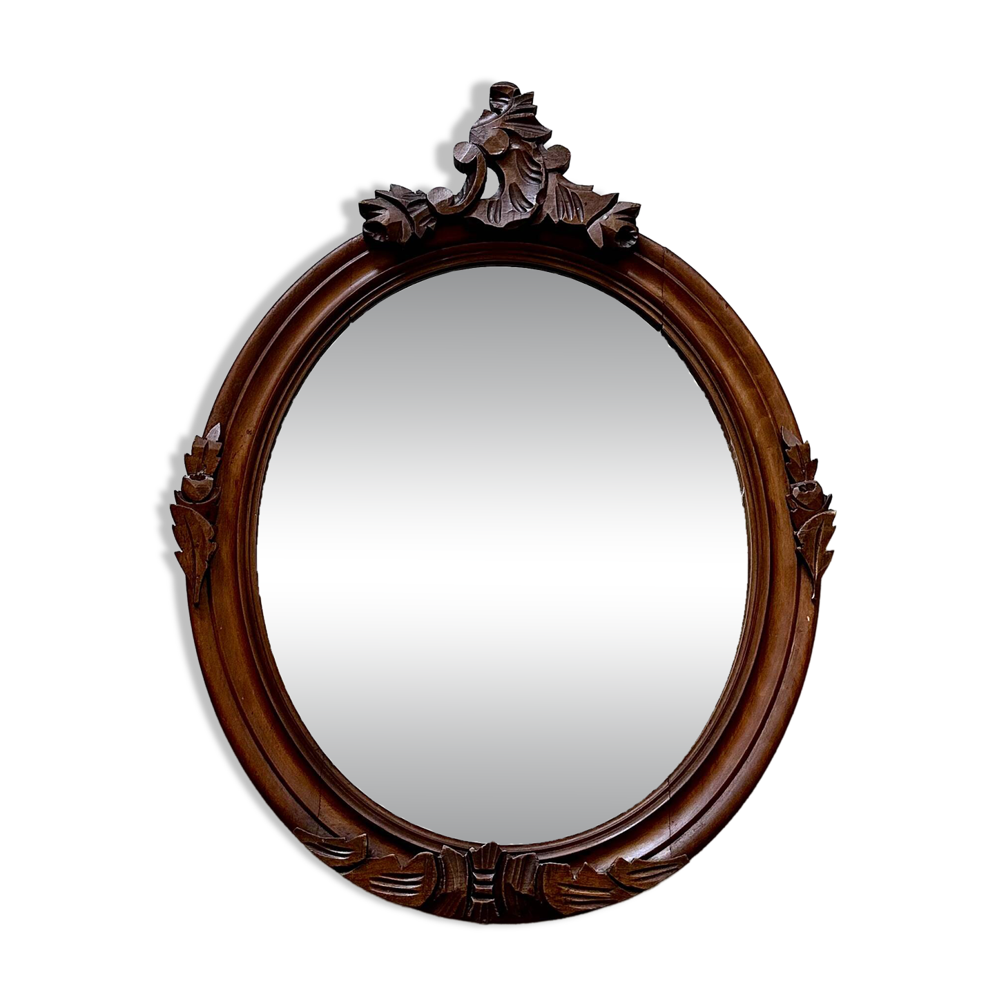 Miroir mural en bois vintage avec ornements floraux – Miroir ovale