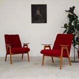 Pair of red armchairs by Jaroslav Smidek for Ton (Thonet) 60s