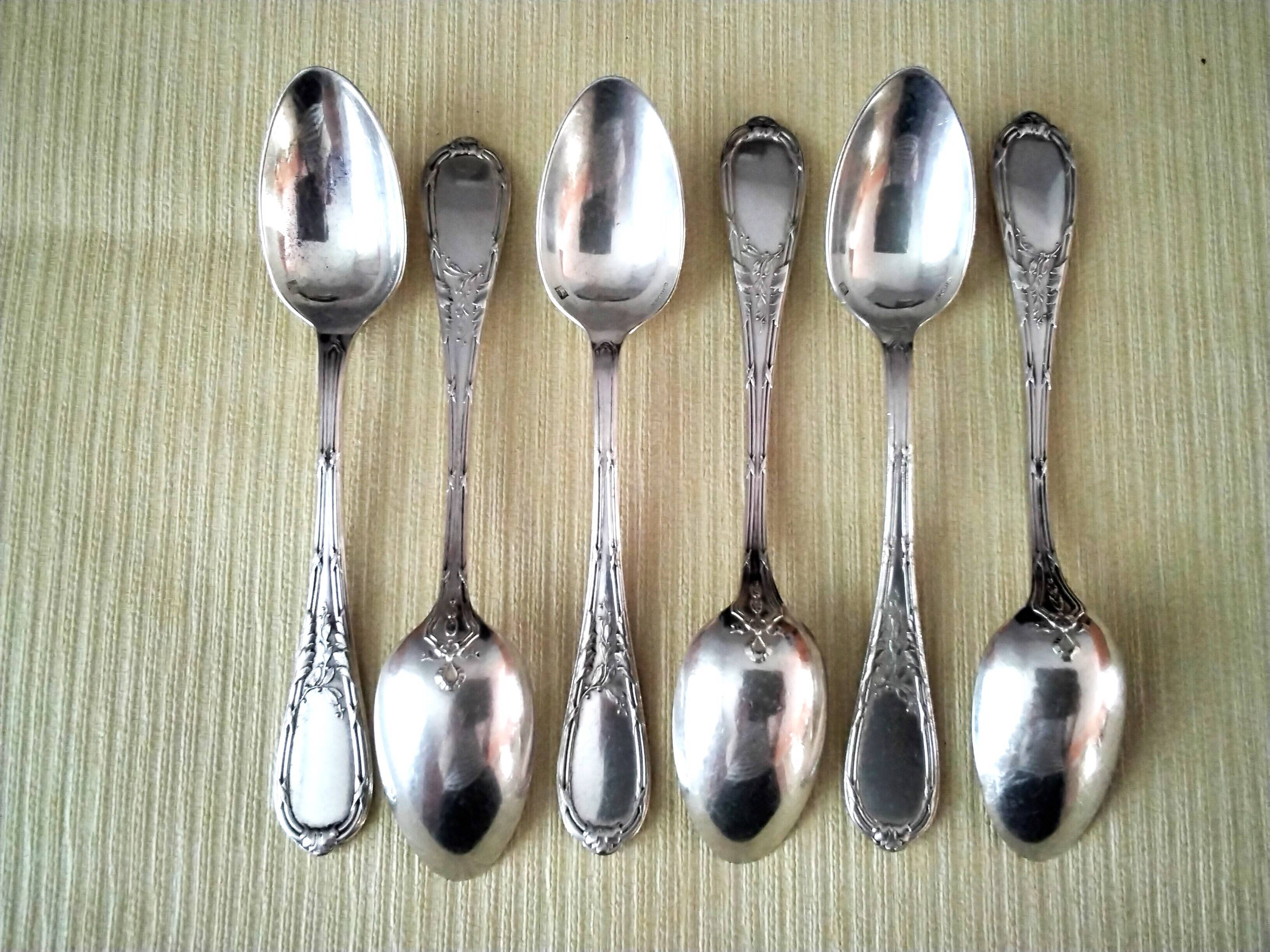 Set of 6 Ercuis Louis XV Style Silver Plated Coffee Spoons