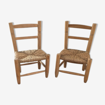 Chaises enfants bois et osier