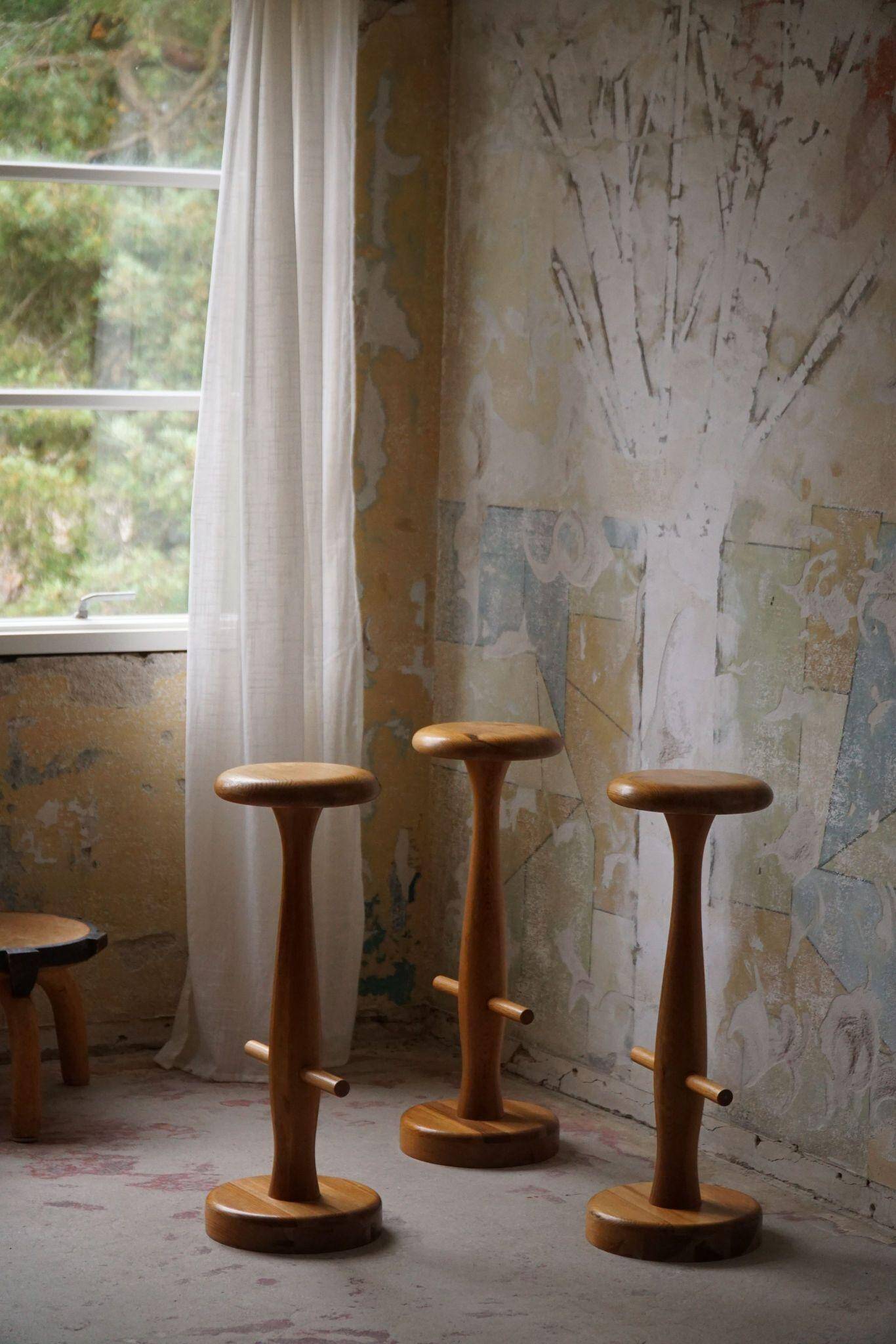 Set of 3 oak bar stools, mid-century Danish modern, Rainer Daumiller, 1960s.
