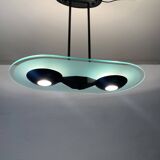 Postmodern black metal glass ceiling lamp | 1990s