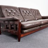 Canapé vintage en palissandre et cuir de veau, modèle-rodeio par jean gillon 1968 italma woodart