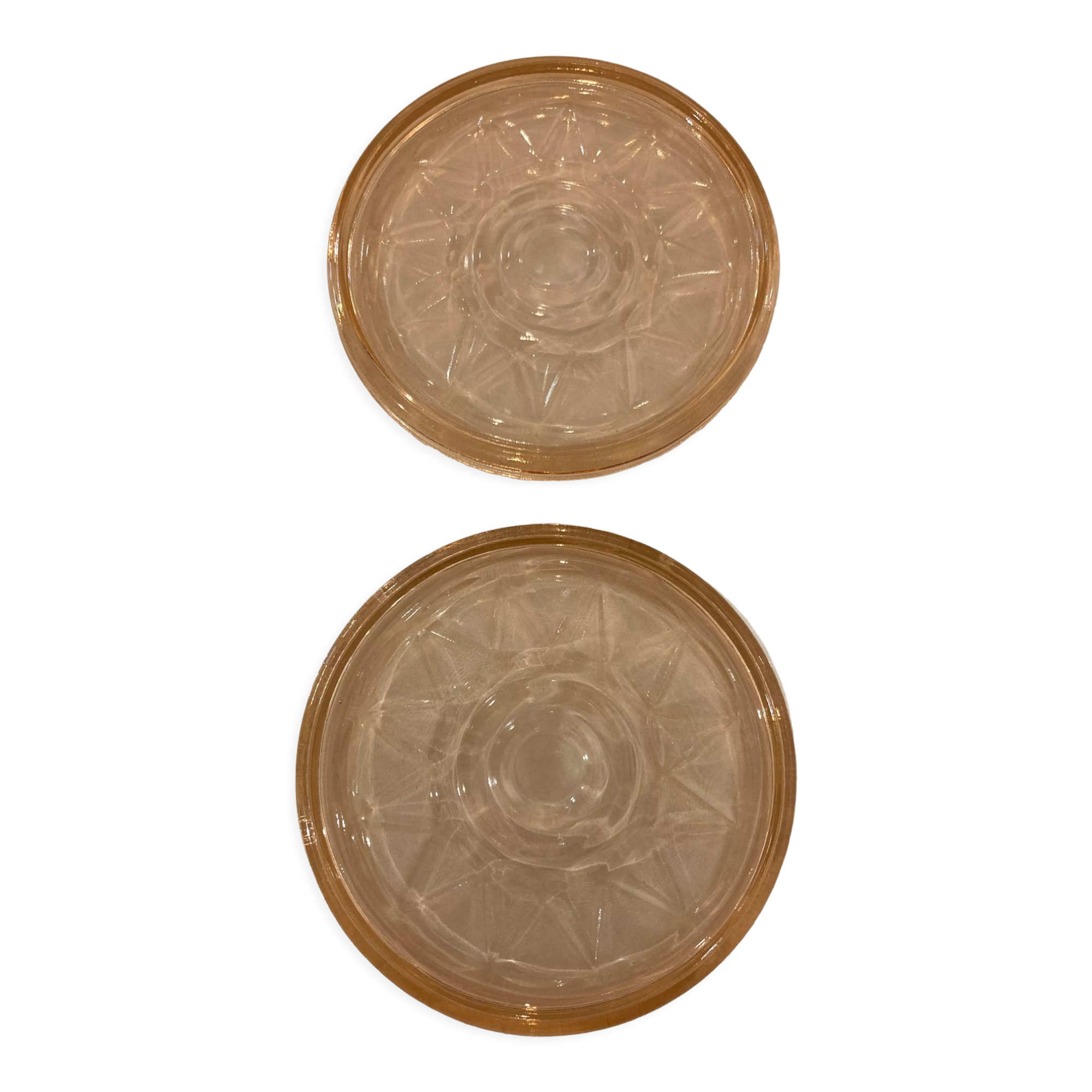 Duo under bottles pink glass