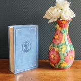 Vintage Floral Ceramic Vase - Large Barbotine Vase with Pink Flowers