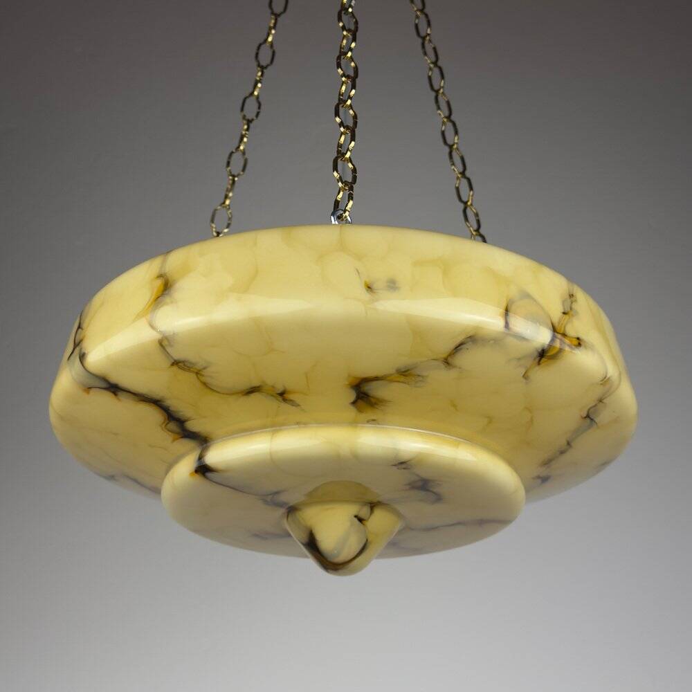 Art Deco pendant lamp in yellow glass, 1930s