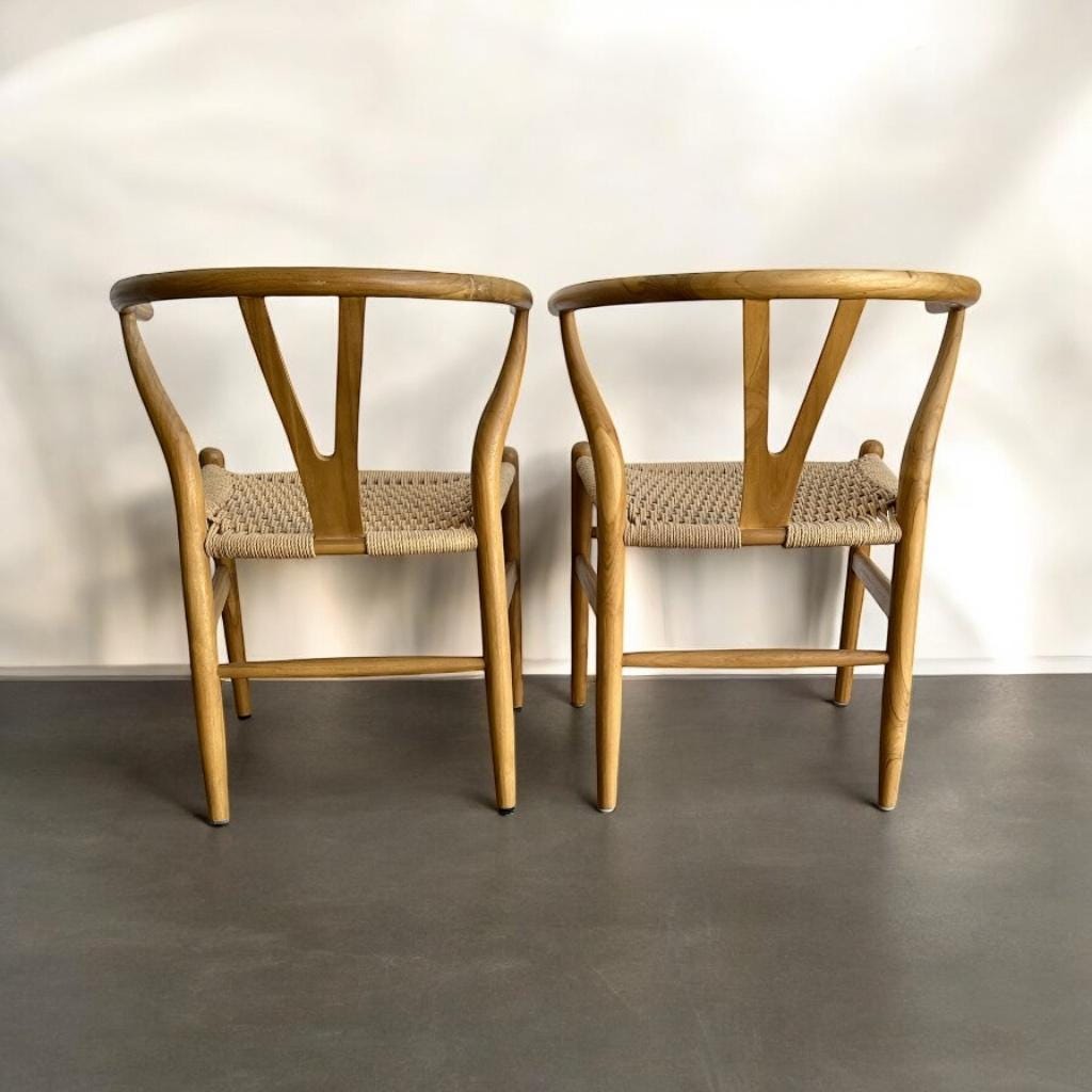 2 dining chairs in teak and rope