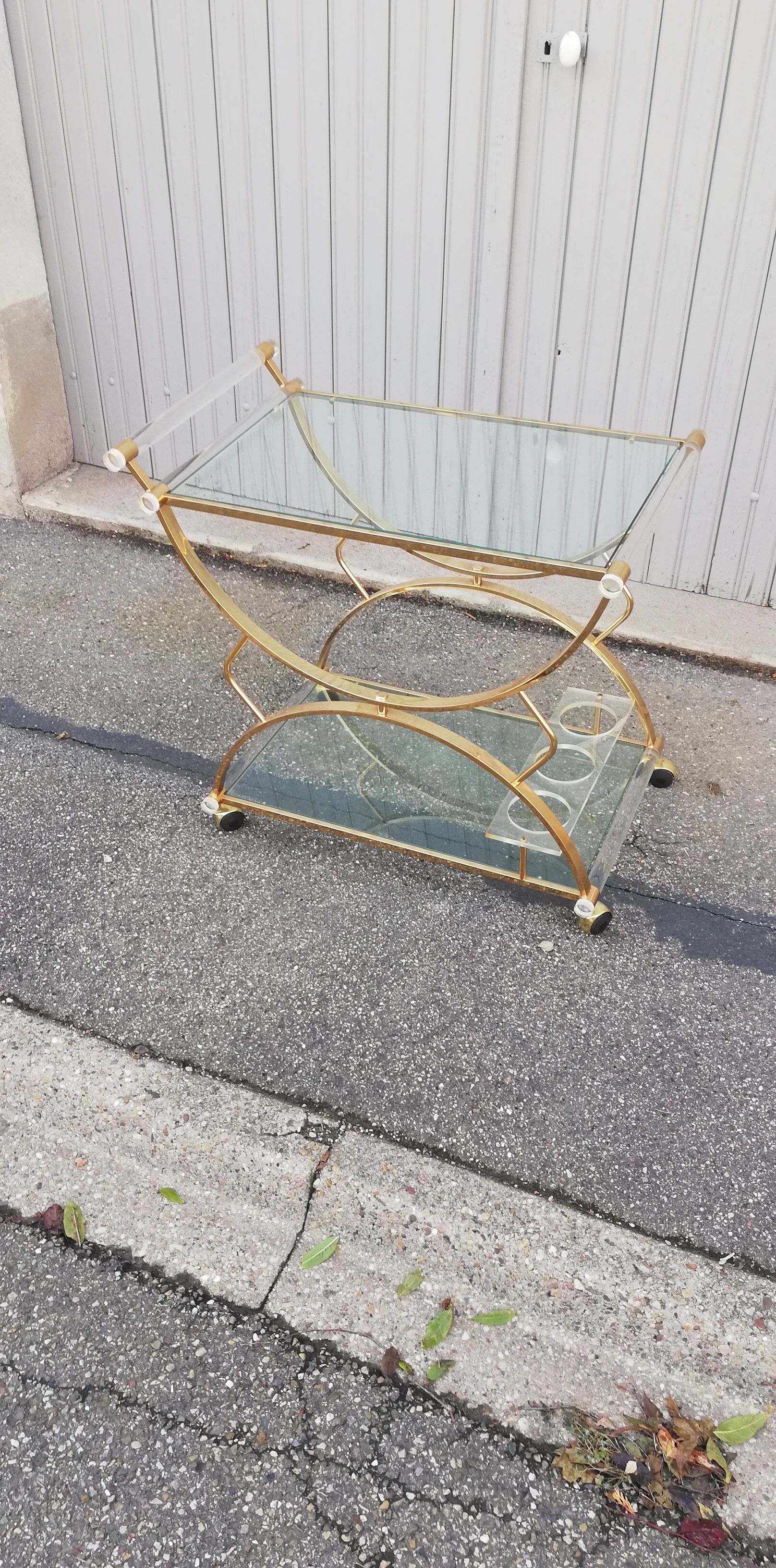 Vintage golden and glass kitchen trolley