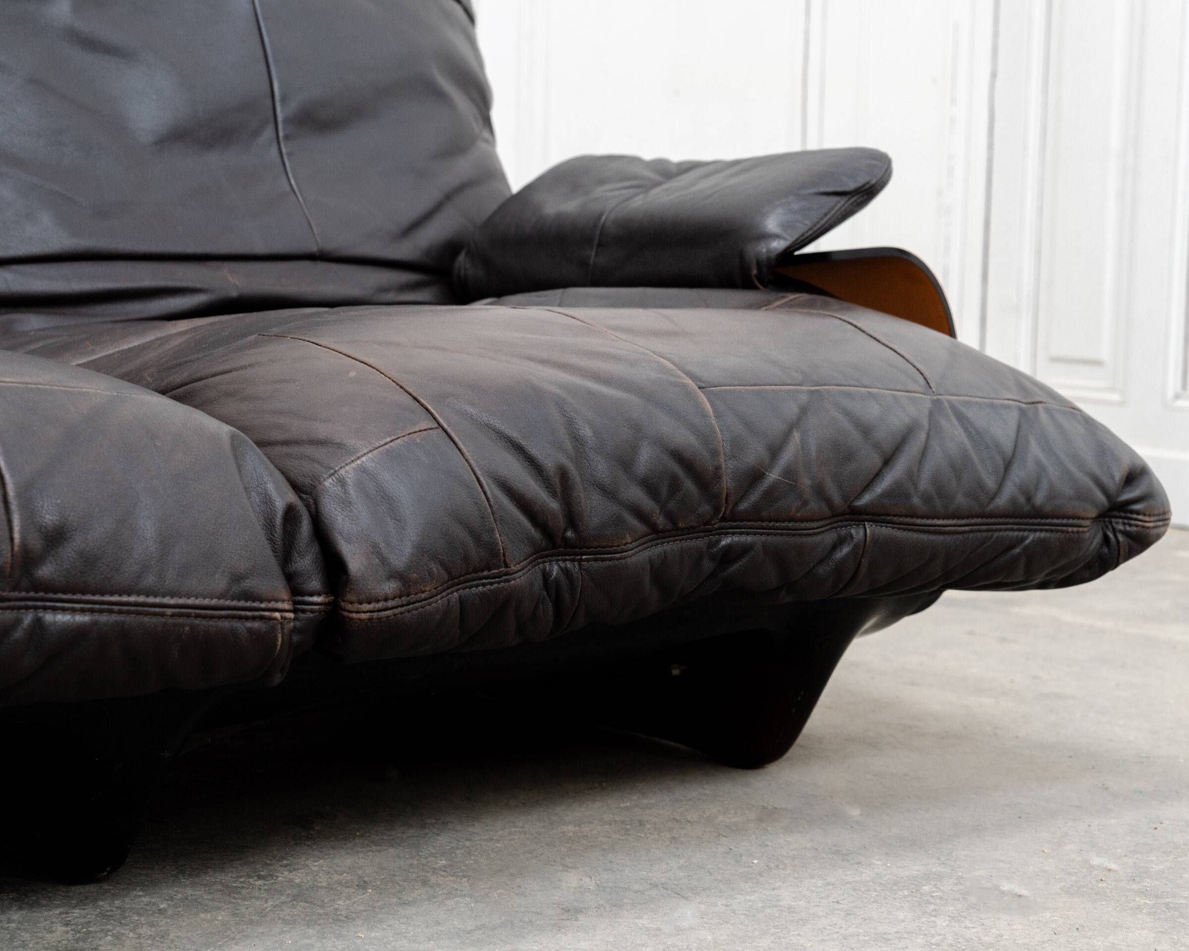 Canapé vintage Marsala pour Ligne Roset en cuir marron, 1980