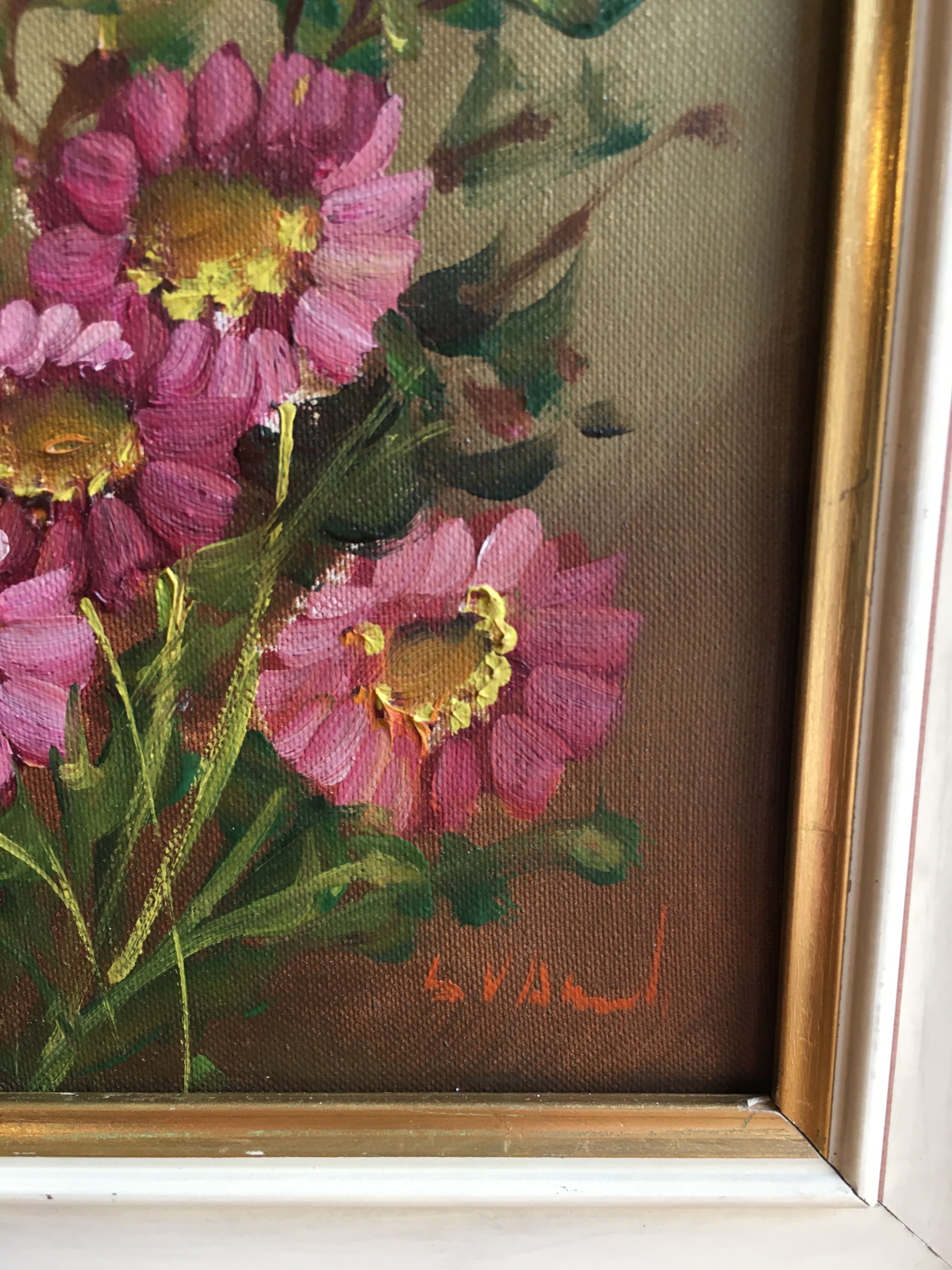 Signed flower bouquet painting