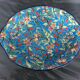 Panière enamels de Longwy decoration turquoise blue background and flowers