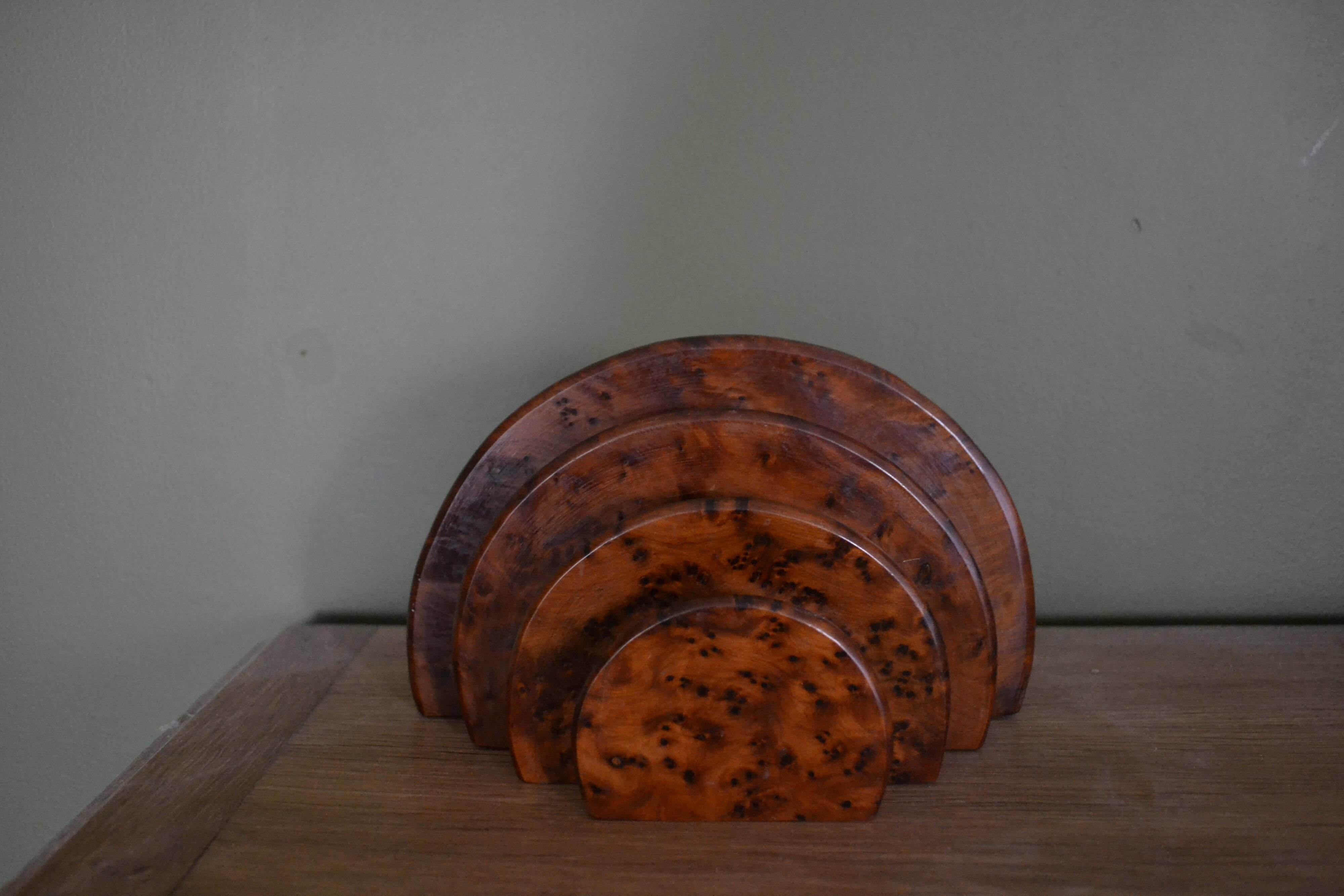 Art deco mail rack in elm magnifying glass