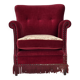Fauteuil danois des années 1970, velours rouge, bois d'orme.
