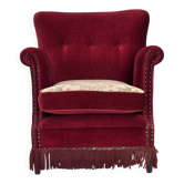 1970s, Danish armchair, red furniture velour, ash wood.