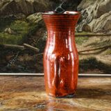 Signed orange ceramic candle holder and jug