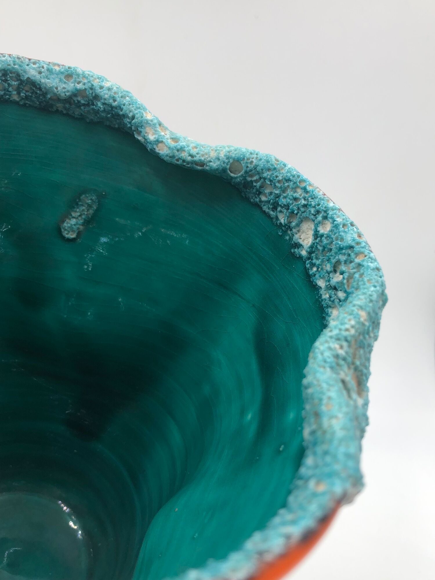 Vase pot style West Germany vintage Fat lava orange turquoise sea foam