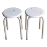 Pair of Manufrance stools in wood and white metal