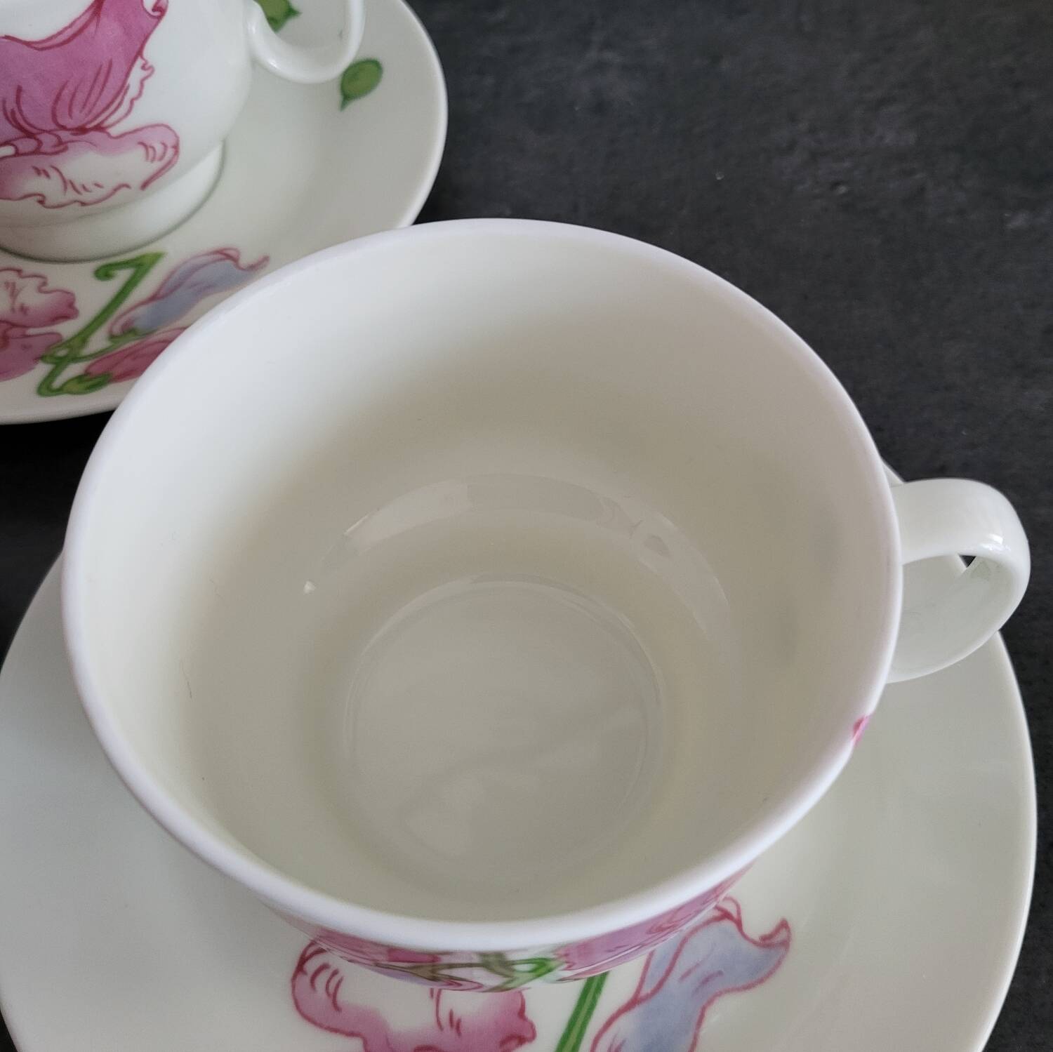 3 tasses et 5 sous-tasses vintage Richard Ginori motif sweet pea en ex