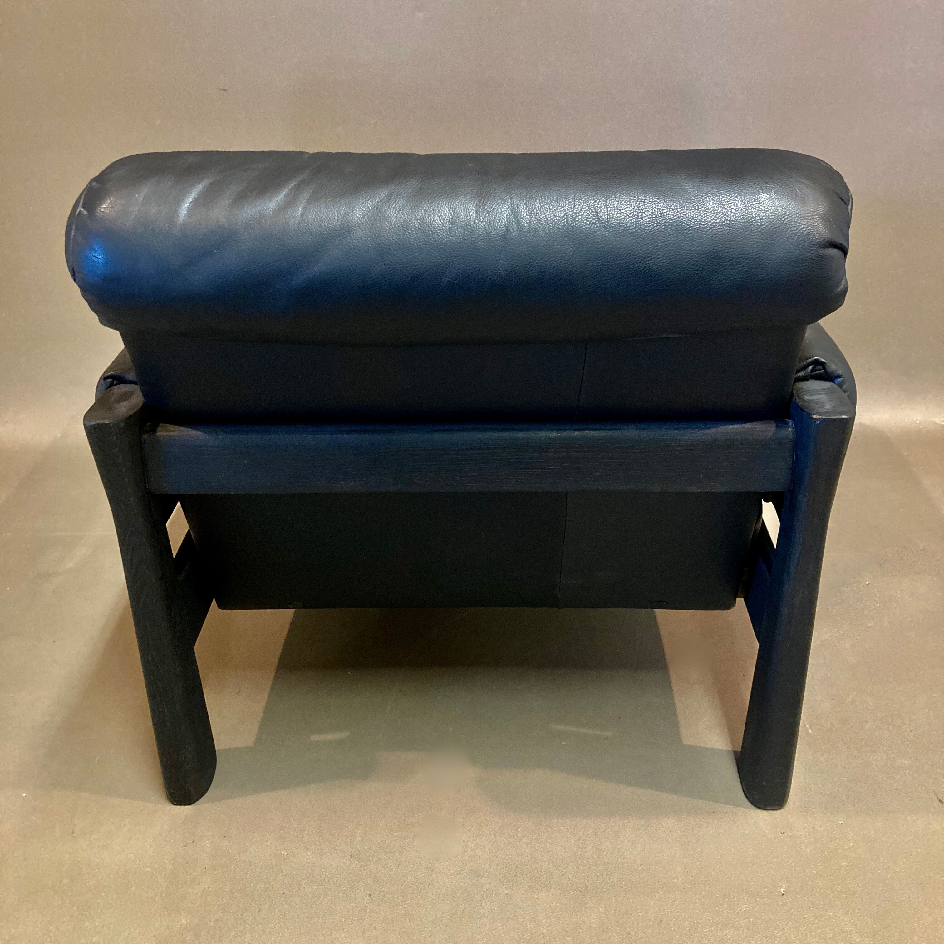 Black leather armchair Scandinavian design 1960