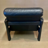 Black leather armchair Scandinavian design 1960