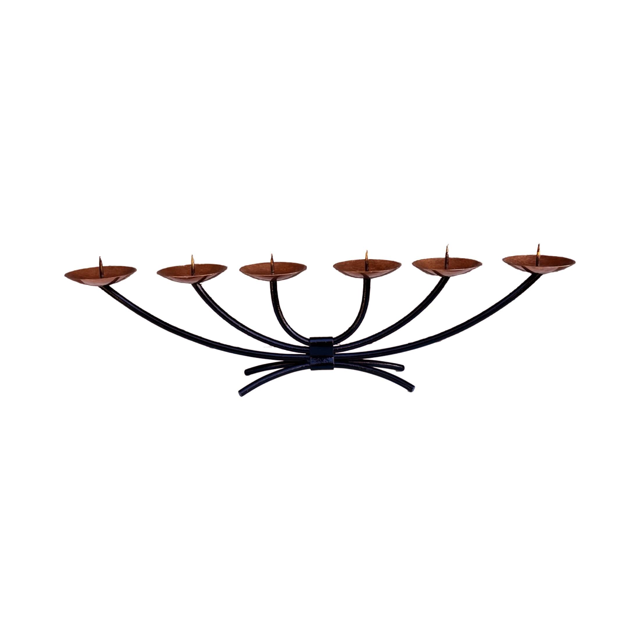 Metal candlestick with forged copper plates – metalwork, Scandinavia, 1970s