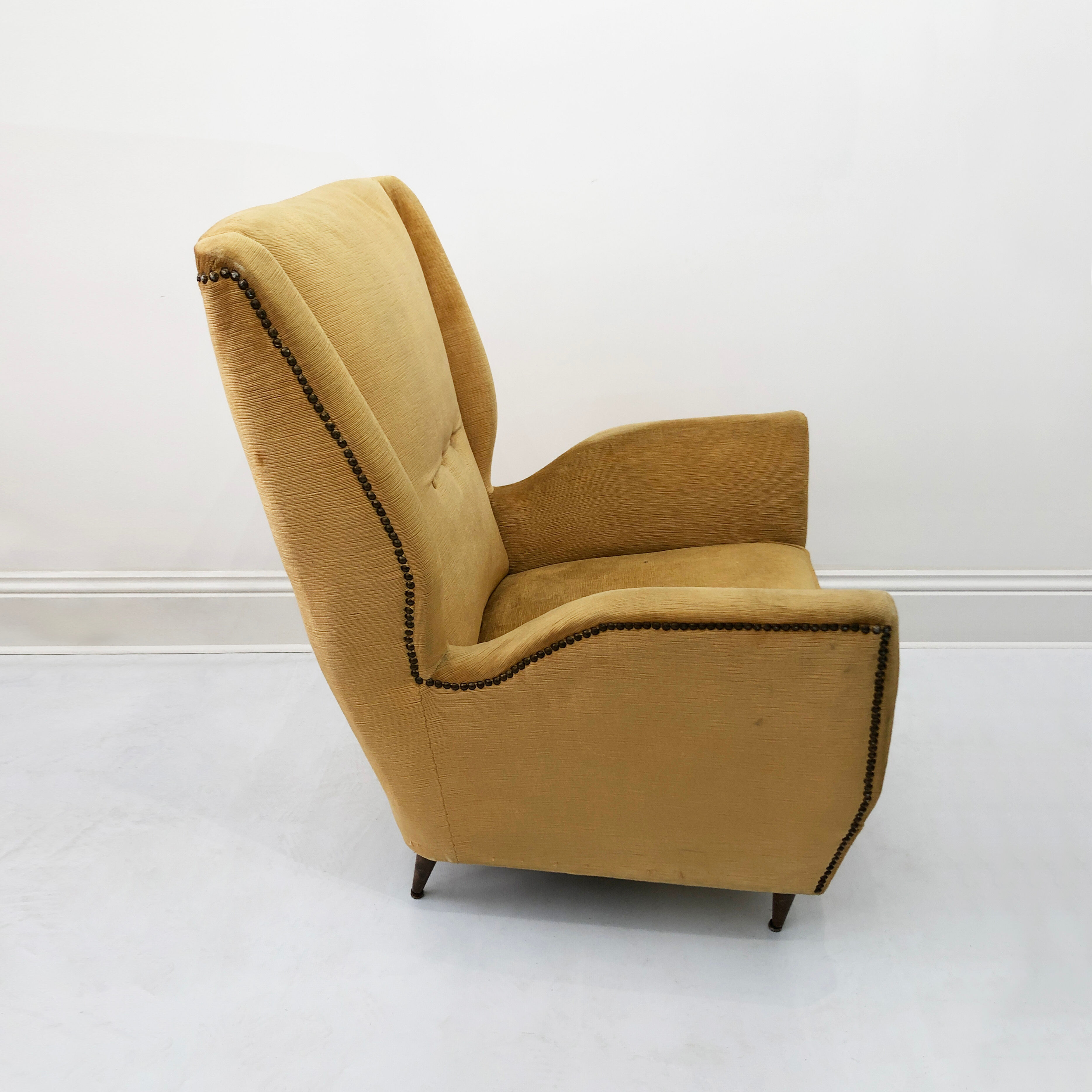 Vintage yellow wingback armchair 1950s mid-century modernist