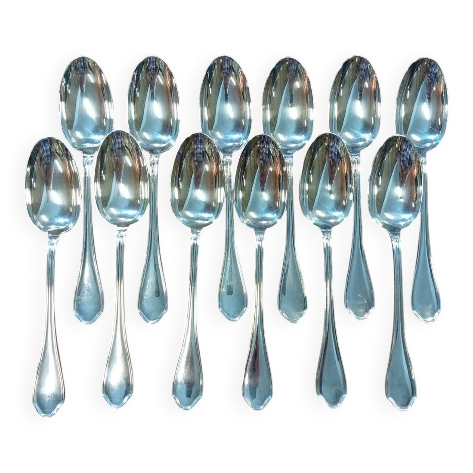 Set of 12 silver-plated metal soup spoons