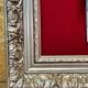 Crucifix, christ, on red velvet frame, silver wood, 50s, 60s, vintage