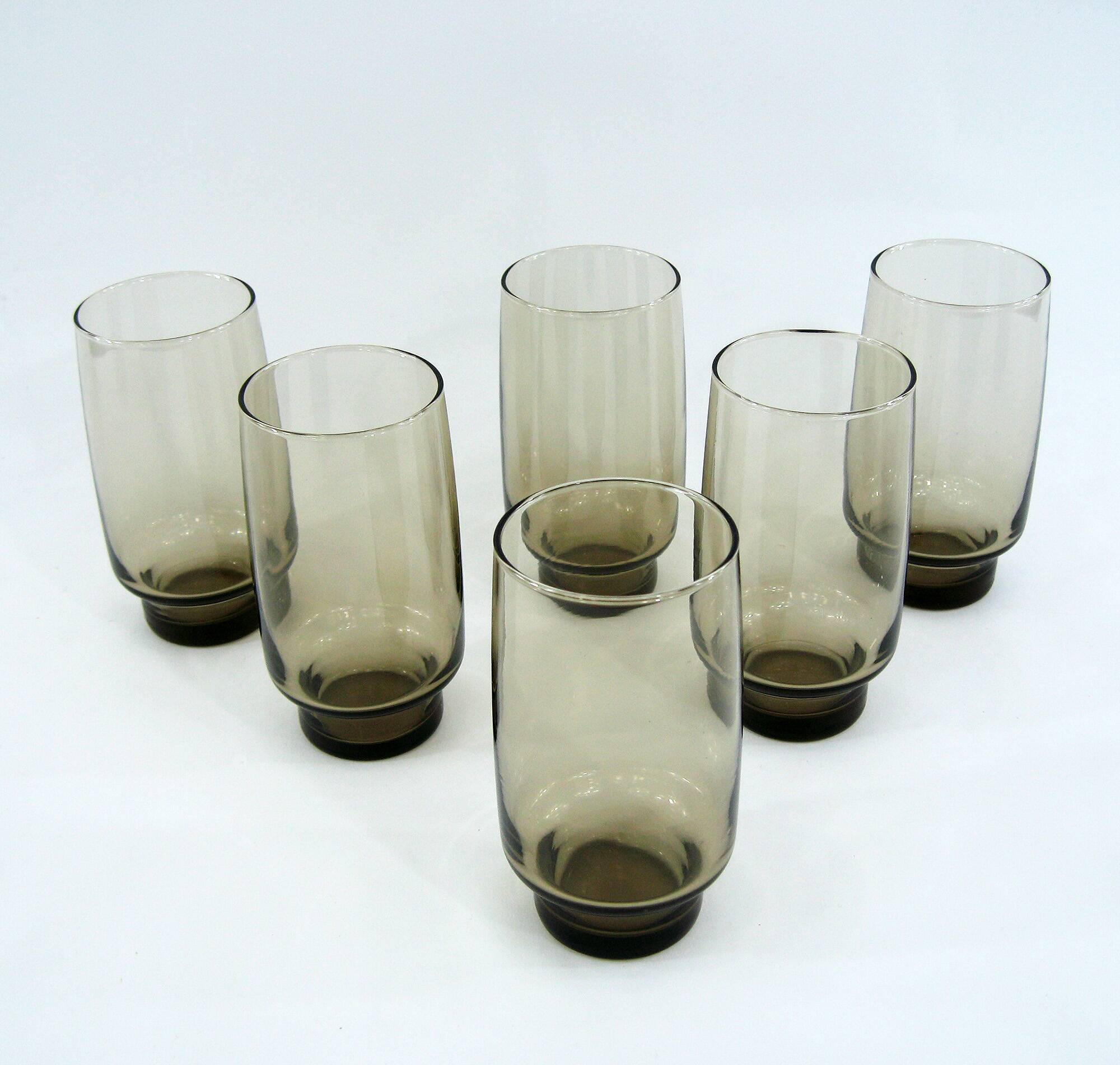 6 smoked brown glasses - Tivoli Luminarc Arcoroc France - vintage 70s