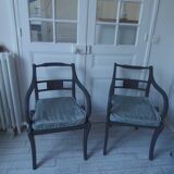 Pair of re-enchanted slate grey cross-back armchairs, completely redone