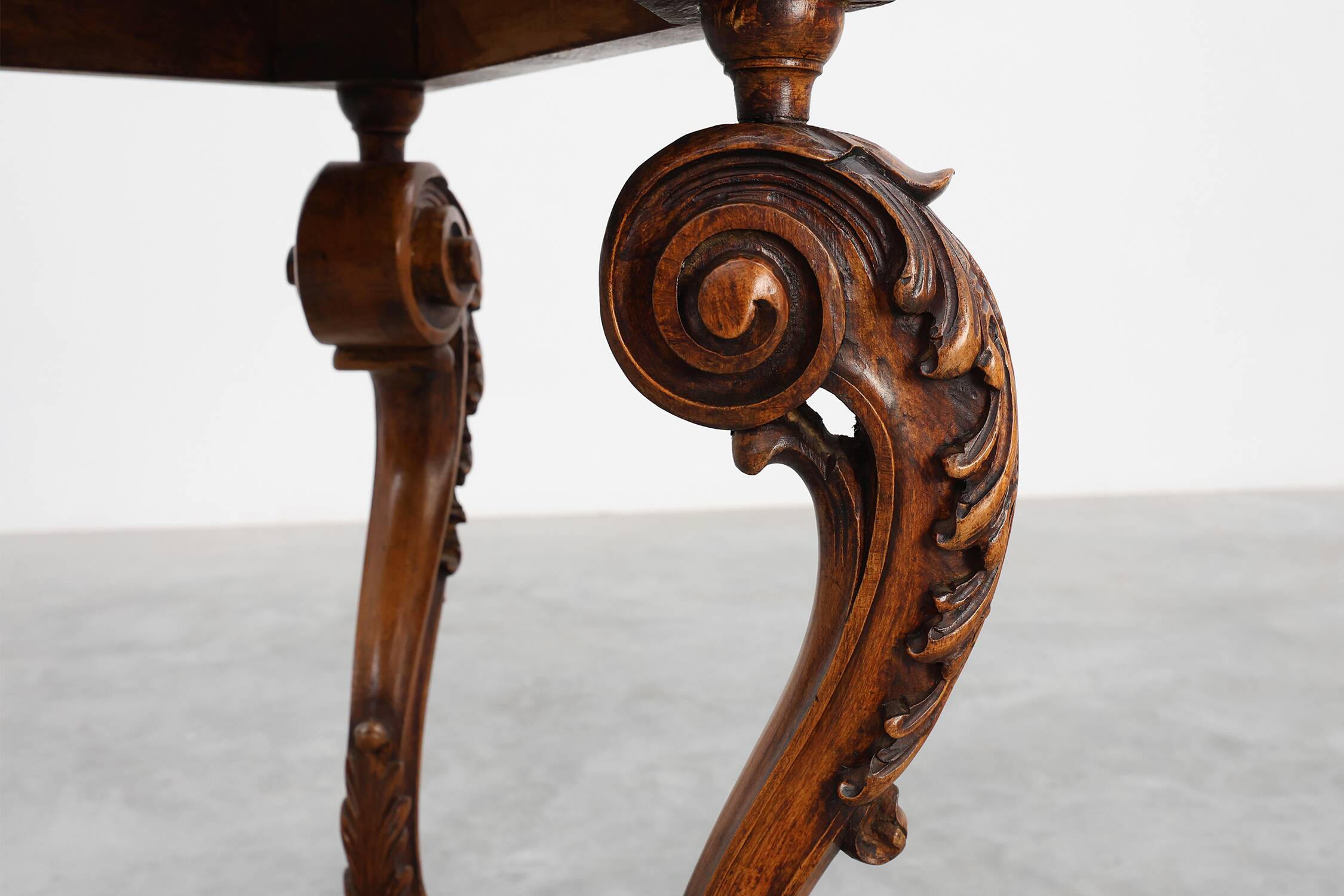 Napoleon III style Carved Walnut side table with Bluestone top, France ca.