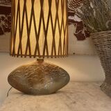 Signed Vallauris lamp, rattan lampshade from the 70s