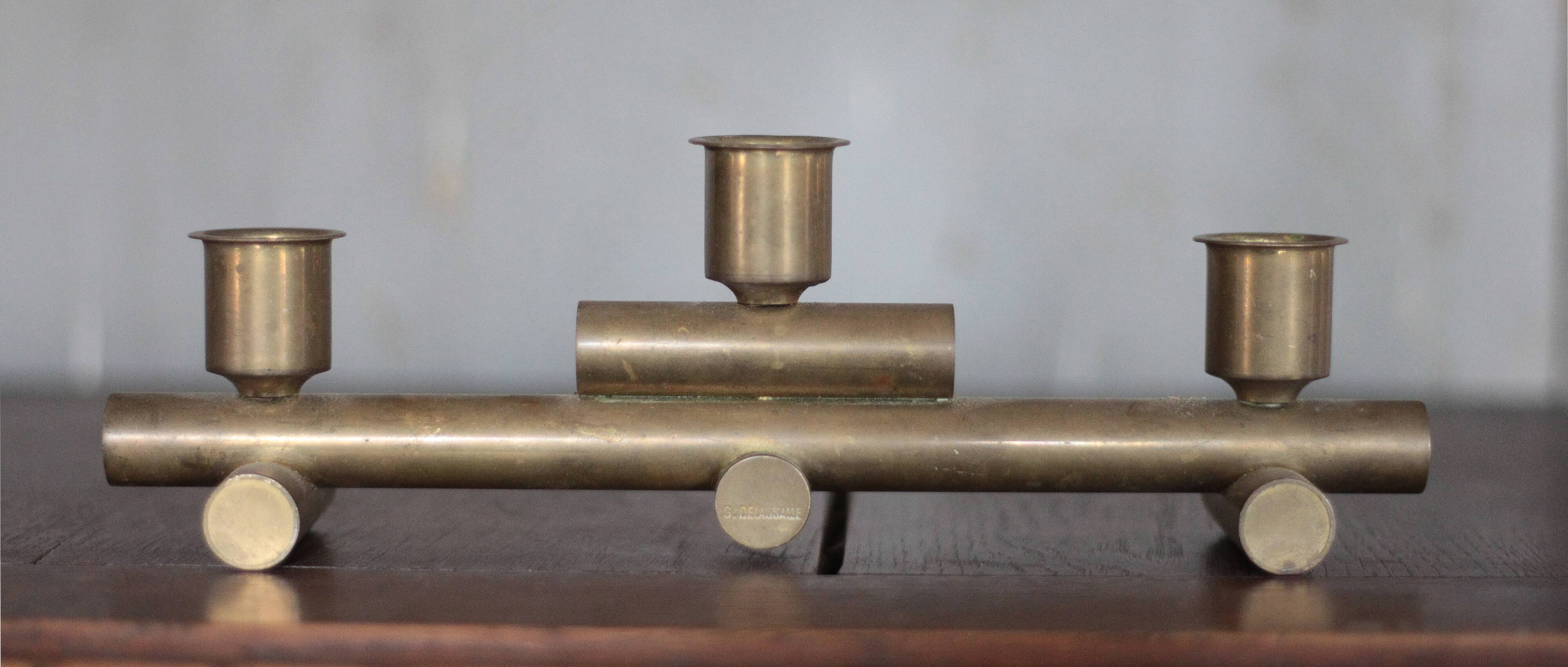 vintage candle holder, signed bronze candle holder, modernist, brutalist