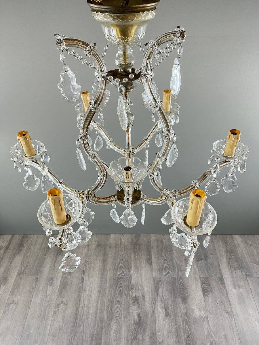 Crystal and brass chandelier, early 20th century