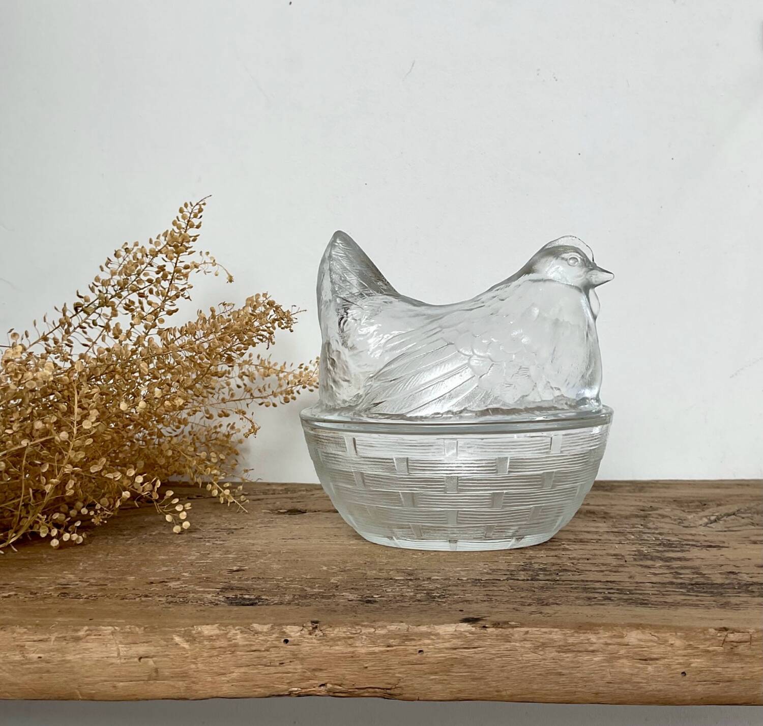 Glass hen sugar bowl