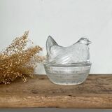 Glass hen sugar bowl