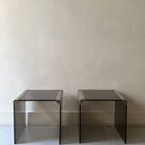 Design bedside table in metal & smoked glass, Roche Bobois 1970.